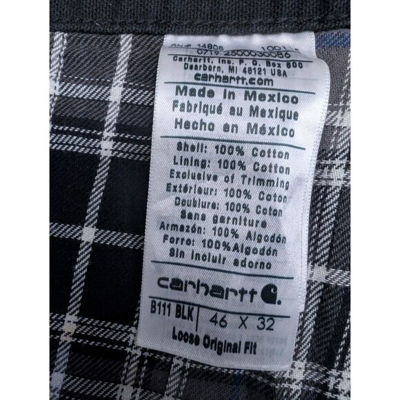 Carhartt Canvas Pants Men 46X32 B111 BLK Flannel Lined Loose Original Fit Work - Picture 6 of 10